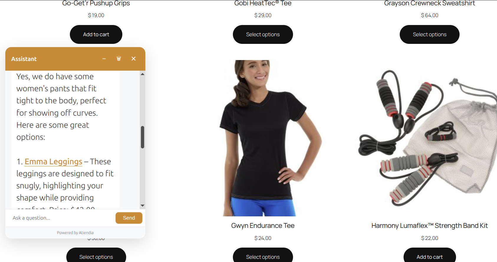 Atiendia Assistant chat widget on WooCommerce product page